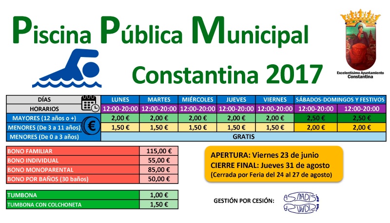 Tarifas Piscina Pública Municipal Constantina 2017