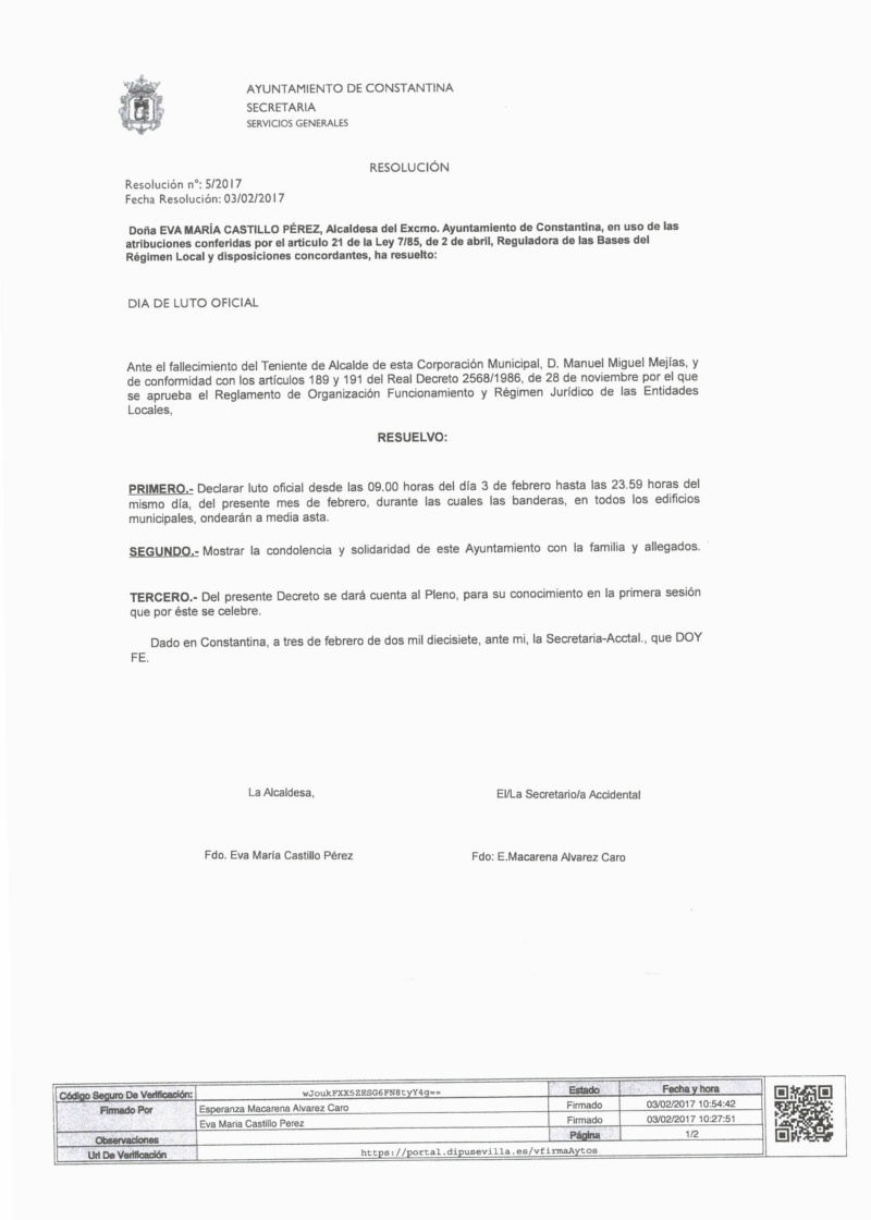 decreto luto oficial Constantina febrero2017