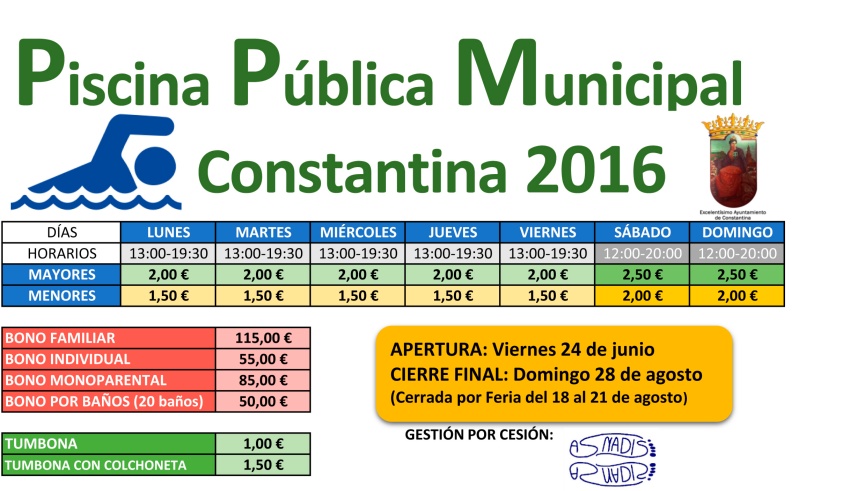 Tarifas Piscina Pública Municipal Constantina 2016